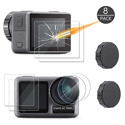 Akwox [8 Pack] Tempered Glass Lens Screen Protector For Dji Osmo Action (6-Pack) & Lens Cap Cover Protective Accessories (2-Pack) #TOP1