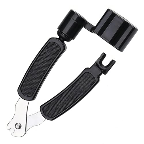 Saitenschneider Saiten-Pin-Abzieher Gitarren-Saitenkurbel 3-in-1 Saitenkurbel Reparatur Multitool Funktionelle für Gitarre Gitarre Elektrisch Ukulele Mandoline Rostfreier Stahl(schwarz)