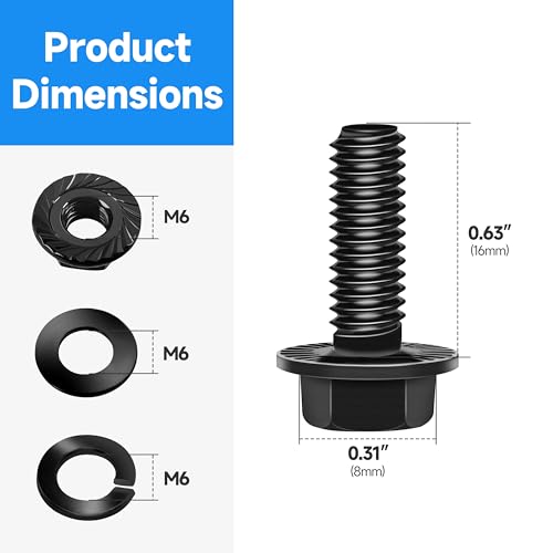 Image of (10Sets) M6 Bolt x 16mm Flanged Hex Head Bolts, External Flange Hex Drive M6 Screws, Class 10.9 Black Zinc Plated Alloy Steel Metric M6x1.0 Bolts Kit