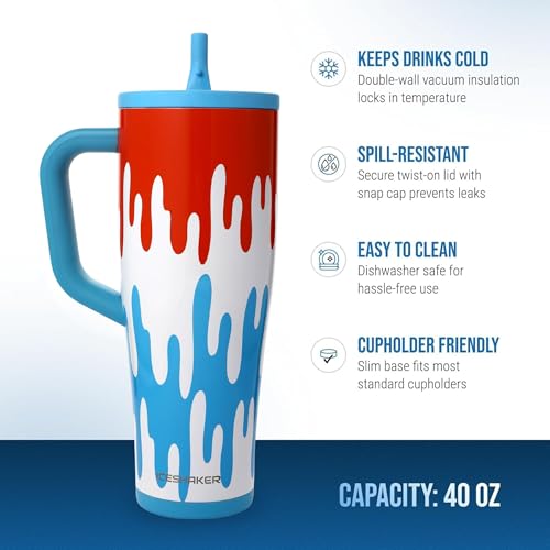 Image of Ice Shaker 40 oz Tumbler with Handle and Straw | 40oz Freeze Pop | Cold for 30+ Hours | 2-in-1 Tumbler Shaker Bottle | Odor-Free 40 ounce Bottle for Water, Protein Shakes, Smoothies, Cocktails