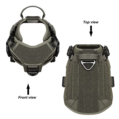 Icefang Tactical Dog Harness,Medium Size, 2X Metal Buckle,Working Dog Molle Vest With Handle,No Pulling Front Leash Clip,Hook And Loop Panel #TOP2