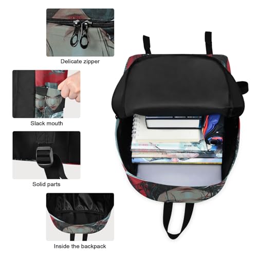 Backpack Lunch Box Set Large Capacity Travel Backpacks and Insulated Lunch Bag for Commute Hiking Picnic Japanese Anime Samurai Print3