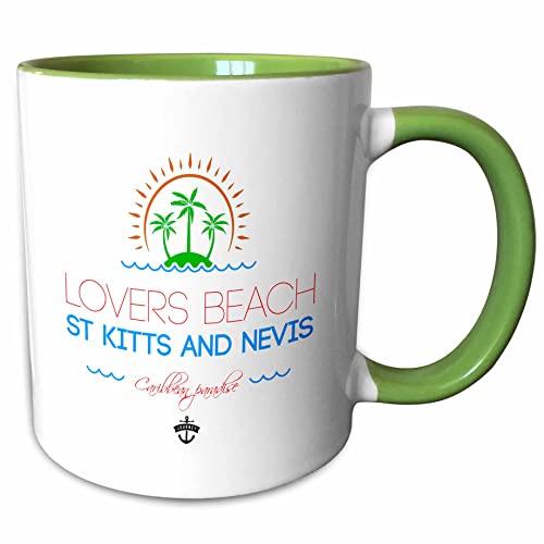 3dRose Lovers Beach, St Kitts & Nevis Caribbean 15oz Two-Tone Green Mug