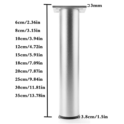 Patas ajustables de metal para sofá: juego de 4 piezas de aluminio de 12 cm con tornillos 4