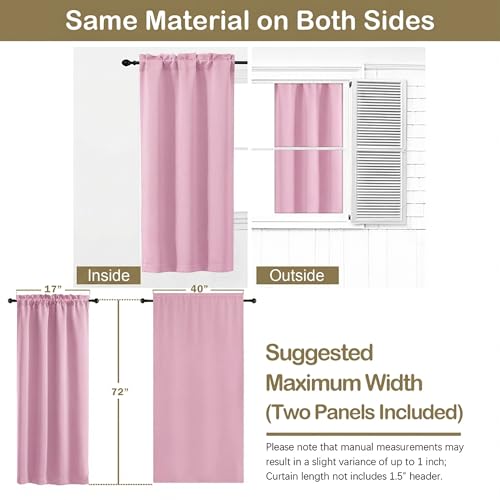 Image of Pink Blackout Curtains for Girls Room 72 Inch Length 2 Panels Set, Thermal Insulated Curtains for Living Room Nursery, Rod Pocket Window Drapes for Patio French Door Front Door, 2x40Wx72L