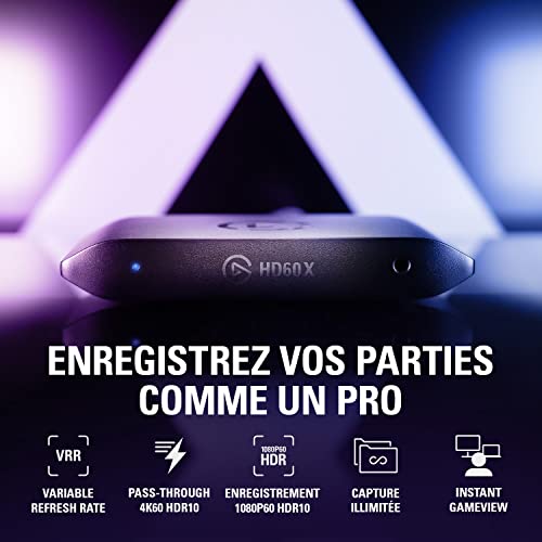 Elgato HD60 X - Diffusez et enregistrez en 1080p60 HDR10 ou 4K30 à ultra-faible latence sur PS5, PS4/Pro, Xbox Series X/S, Xbox One X/S, dans OBS et d'autres logiciels, avec un PC ou un Mac