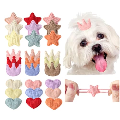 Small Dogs Hair Ties,30pcs(30colors) Heart Star Crown Shaped Puppy Dog Hair Bows with Rubber Bands Small Pet Grooming Girl Doggy Accessories Gifts (Hair Band)