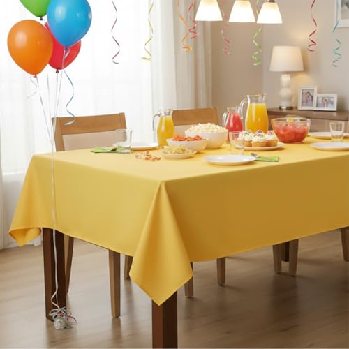 Image of sancua Rectangle Tablecloth - 60 x 102 Inch - Stain and Wrinkle Resistant Washable Polyester Table Cloth, Decorative Fabric Table Cover for Dining Tables, Buffet Parties and Camping, Yellow