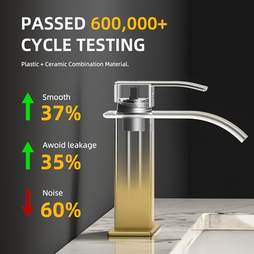 Image of Ryuwanku Waterfall Bathroom Faucet, Brushed Gold Stainless Steel, 1-Handle