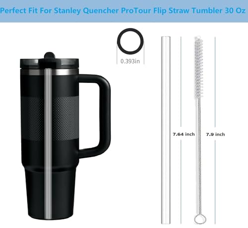 Replacement Straws Compatible with 30 oz Stanley Quencher ProTour Flip Straw Tumbler with Leakproof Lid -Accessories Set Include 6 Tritan Straws and 2 Cleaning Burshes