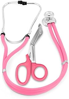 ASA TECHMED Sprague Double Tube Adult and Pediatric Stethoscope + Matching EMT Shears, Ideal for EMT, Nurse, Doctor, Medical Student, Paramedic, and First Responders (Frosted Pink)