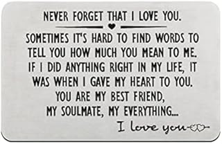 I Love You Gifts for Him, Never Forget That I Love You Engraved Wallet Insert Card Mens Anniversary Valentines Gifts Birthday Insert Cards for Boyfriend Husband Girlfriend Wife