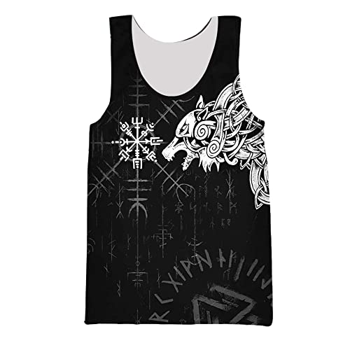 Débardeur viking 3D pour homme avec motif loup Fenrir sans manches style rétro celtique