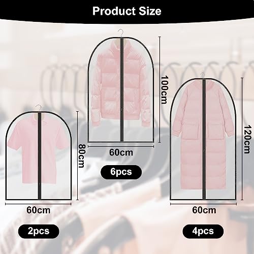 12 Stück Kleidersack mit Reißverschluss,Transparente Kleidersack Kleiderhüllen Abdeckung, Anti-Staub Kleiderschutzhüllen für Anzüge, Kleider, Mäntel, Jacken Kleidung Aufbewahrung