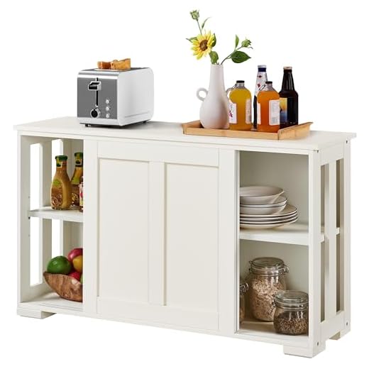 Yaheetech Aparador Buffet Cocina Aparador para Salon con Puerta Corredera Vitrinas de Estrecho para Salón Sala de Estar Blanco 106x33x63cm