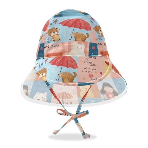 Kid Sun Hats Boys Beach Bucket Hats Girls Sun Protection Adjustable Traveling Camping Hat Cute Cartoon Plaid