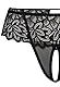 Teyli Damen Ouvert Tanga - Tanga mit Loch - Höschen mit Offenem Schritt - Slips im Schritt Offen - Unterwäsche mit Spitze Blumenmotiv Schwarz S/M