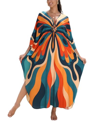 Image of IMAGEKOPE Women's Plus Size Animal Print V-Neck Batwing Kaftan Beach Dress Bathing Suit Cover-Up Loungewear