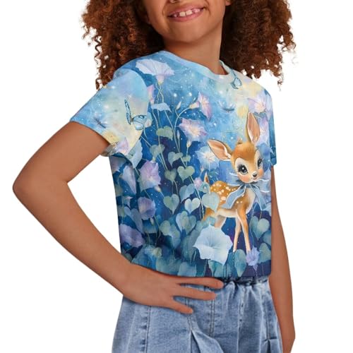 Image of Girls Crop Tees Crew Neck Casual Short Sleeve T Shirts Kids Loose Soft Comfortable Tees Blouses Shirt for Little Girl