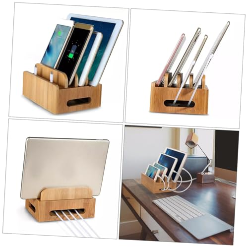 Support de charge bois tablette et téléphone station rangement maison beige - 2
