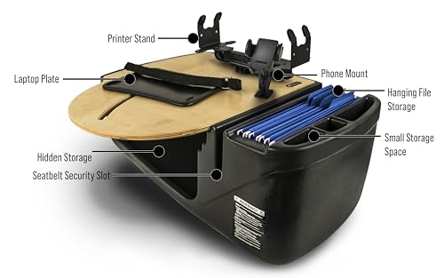 Image of AutoExec AE-RMCD-PM-PS-11M Roadmaster Car Desk for Your Vehicle Workstation and Mobile Office, Natural with Phone Mount and Printer Stand | Vehicle Workstation, Mobile Office, Phone Mount, Printer Stand