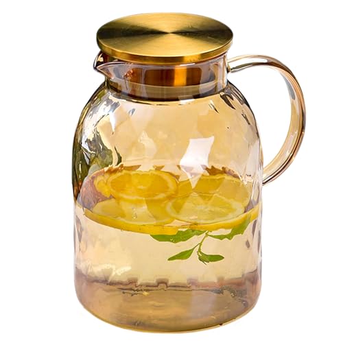 AEFPOYMXU 62oz Glass Pitcher with Lid - Amber Borosilicate Water Carafe, Heat Resistant Vintage Jug for Iced Tea, Juice, Lemonade (1.8L)