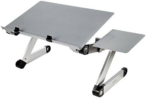FCD Portable Foldable Adjustable Ergonomic Laptop Table Desk Bed Tray Cooling Pad with Mouse Pad, Silver