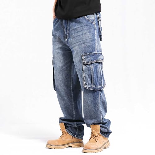 Mens Jeans Pants Stylish Casual Travel Baggy Washed Utilty Work Denim Pants Loose Fit Travel Clothes Carpenter Jeans2