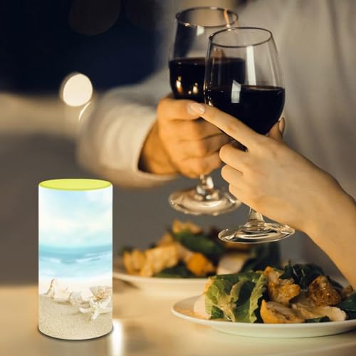 Image of Flameless LED Candles Battery Operated Candles with Remote Control Timer Flickering Effect Pillar Candle Coastal Beach Theme Home Bathroom Indoor Decoration, Beach Starfish Conch