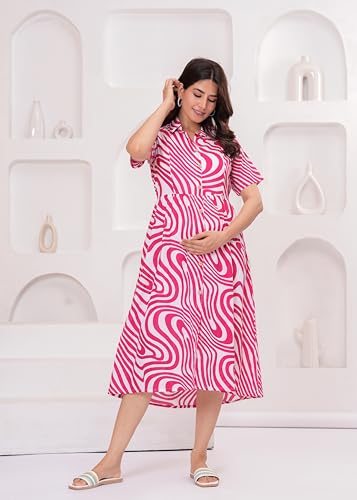 Image of Dhruvi Women's Rayon Anarkali Maternity Dress & Feeding Kurti with Zippers
