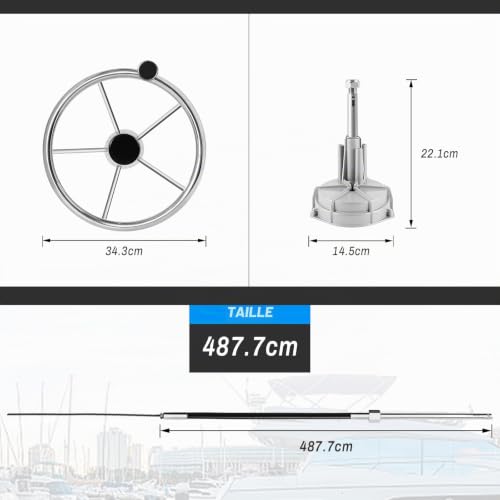 Acclcors Boats Kit de direction mécanique pour moteur hors-bord avec volant et câble long pour bateaux de pêche, yachts et autres véhicules nautiques (487,7 cm) – vue 2