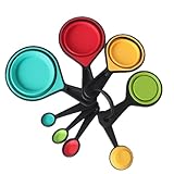 SJDHAHC Premium Adjustable Measuring Cups and Spoons Set, 8-Piece | Collapsible Space-Saving Design for Easy Storage, Dishwasher Safe Silicone Kit for Baking, Cooking & Camping Essentials.