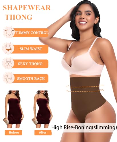 Image of Werena Tummy Control Thong Shapewear for Women High Waisted Body Shaper Panties Shaping Thong Girdle Underwear