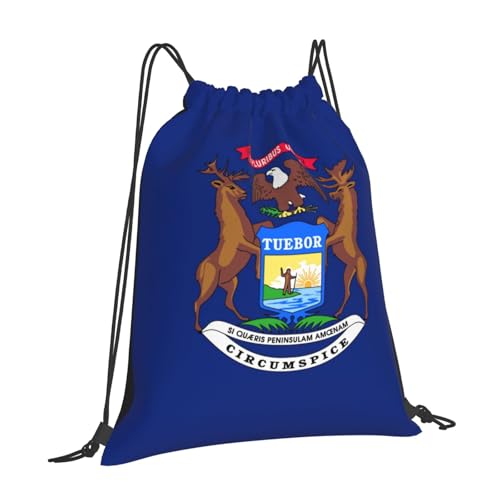 BREAUX Michigan State Flag print Leisure drawstring backpack, fitness bag, foldable fit for sports travel and daily use2