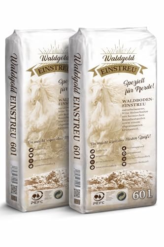 HORSEDREAM Waldgold Waldboden- Einstreu für Pferde 120 L (2 Säcke)- natürliche Premium- Pferdeeinstreu, staubarm, geruchsneutralisierend & kompostierbar