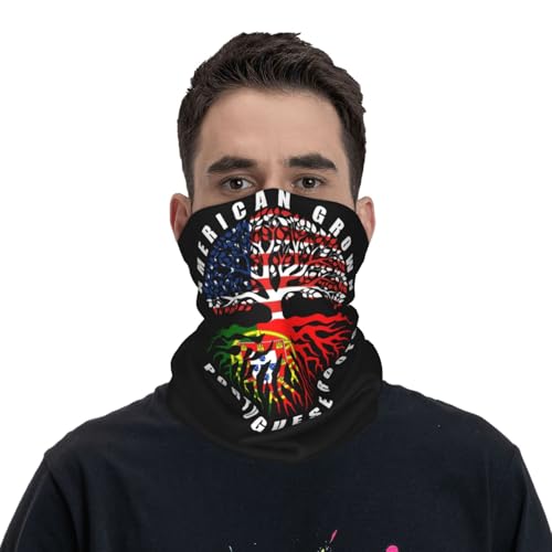 American Grown with Portuguese Roots Portugal Flag Neck Gaiter Balaclava Face Mask for Men Women Patriotic Design Seamless Bandana Cover Scarf Headwear Headband Head Wrap White2