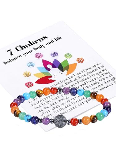 Zysta 7 Chakra Armband Lebensbaum Edelstein Obsidian Perlenarmband Echte Steine Yoga Armband Healing Reiki Energietherapie Glückbringen Armbänder Damen Mädchen