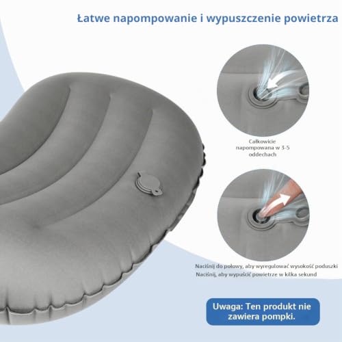 Beugo nadmuchiwana poduszka kempingowa, nadmuchiwana poduszka TPU, wygodna poduszka na kark ze zdejmowaną poszewką, ultralekka poduszka podróżna na kemping, plażę, w podróż, ciemnoszara