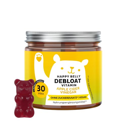 Happy Belly Debloat Vitamin Gummies (GUT) Enthält insgesamt 7500 mg Apfelessig über das gesamte Programm Vitamin B6 B12 30 Stück (1 Monate) Ohne Zuckerzusatz Vegan Bears with Benefits