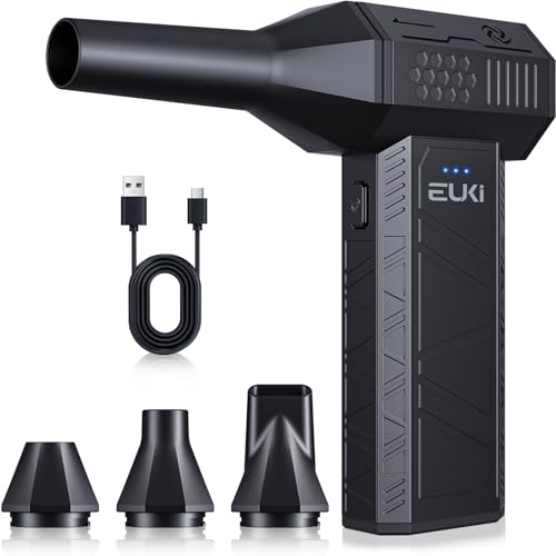 EUKI Elektrisches Staubgebläse, 3-Gang 130.000 U/min Druckluft, 5000mAh Akku, USB-C Schnellladung, Compressed Air Duster, für Computer, Tastatur, Outdoor, Haus, Auto
