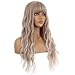BERON 23 Inches Ash Blonde Wig Long Curly Wig with Bangs Synthetic Wig Women Girls Ash Blonde Highlight Wigs with Wig Cap