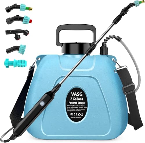 2 Gallon Battery Powered Garden Sprayer, Electric Sprayer, Weed Yard Lawn Sprayers with 5 Mist