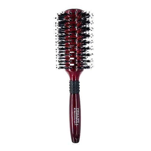 Phillips Brush Mini Monster Vent 4 Poly-Tipped Professional Hair Brush (2.75” Diameter Barrel) - Vented Blowout Hairbrush with Nylon Reinforced Boar Hair Bristles, Beech Wood Handle with Rubber Grip