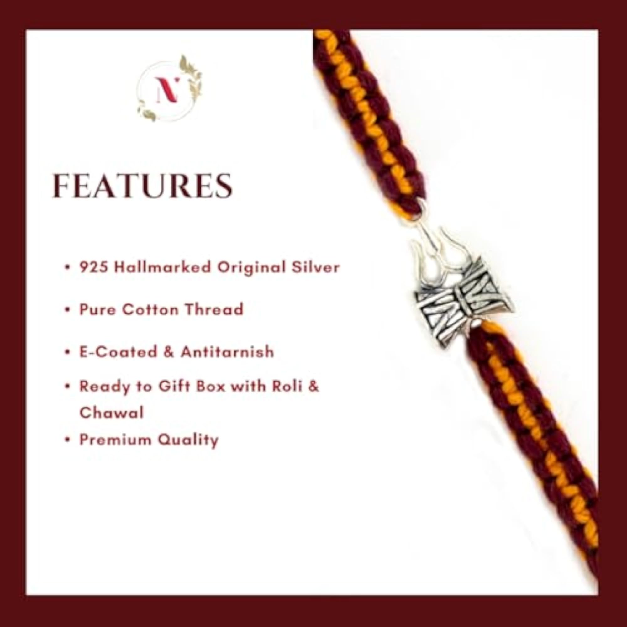 925 Pure Silver Rakhi for Men, Oxidised Trishul Damroo Design