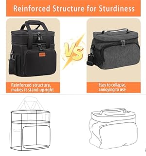 Expandable Insulated Large Lunch Box, Double Deck Heavy Duty Durable Lunch Bag Leakproof Cooler Bags for Men Women Adults Work Shift Flight Beach Daytrip, 20 Can, Black, GLENKEY
