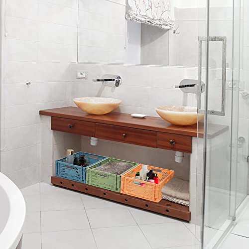 Regalkörbe 4 Set Plastik Lagerkisten Faltbar Aufbewahrungsboxen Küche Schubladeneinsätze Stapelbare Regal Körbe Lagerkästen Transport boxen Schrankbehälter Cubes Home Office Schlafzimmer- Rosa + grün