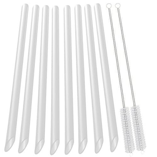vgggrd 8 Pack Reusable Plastic Boba Straws, 12 mm X 10.3 inch Smoothie Straws with 2 Cleaning Brushes, Wide Straws for Bubble Tea, Tapioca Pearls, Milkshakes (White)