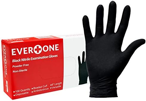 Everone Black Nitrile Exam Gloves, Non Latex, Powder Free - Case Of 10 Packs Of 100 Gloves - Small, Small, 1000 Count