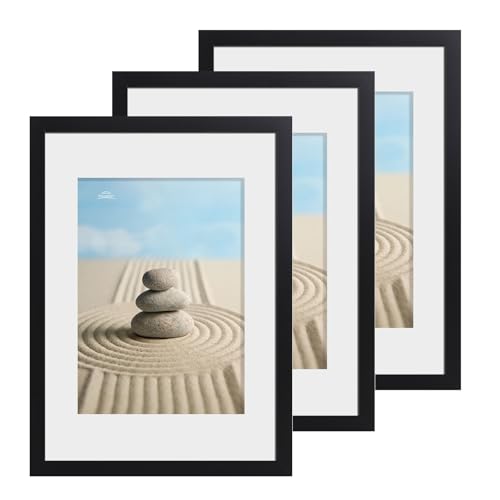 lincoolart A3 Frame Black Photo Frames A3 Picture frame With Mount for A4 Certificate Pictures Poster Print Set of 3 with Acrylic Glass