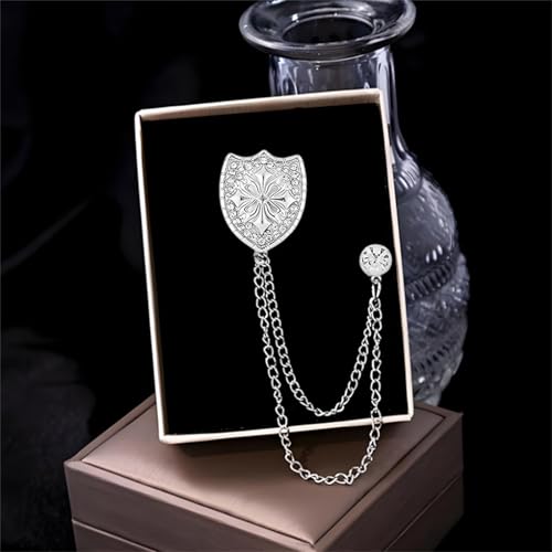 Image of 2PCS Crystal Hanging Chain Brooch Suit Pin for Men Women Vintage Crown Cross Star Diamond Broochs Gold and Silver Wedding Brooch for Clothes Dress Hats Bags Accessory